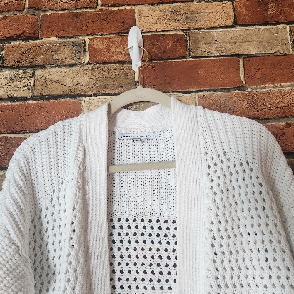 Express X Olivia Culpo White Chunky Open Knit Cardigan Size XS - Picture 5 of 14